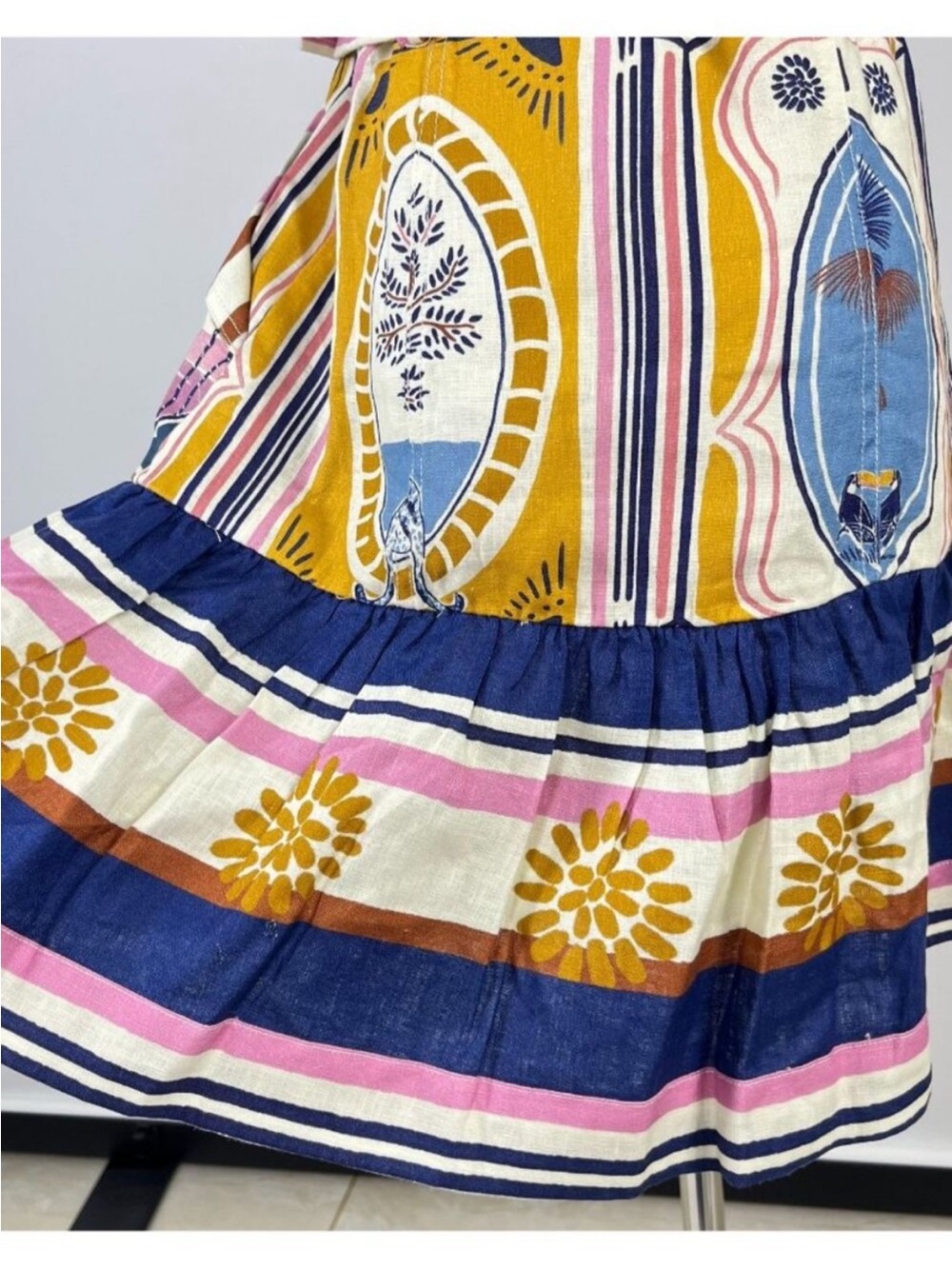 FARM Rio Multicolor Printed Belted Shirt Mini Dress - Blue, Pink, White, Gold - Picture 9 of 15